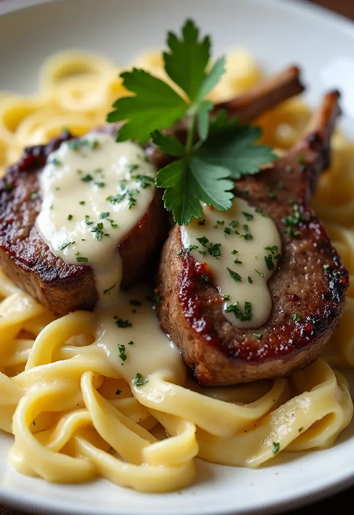 25 Lamb Chop and Pasta Recipes Creamy and Irresistible 1. Creamy Garlic Parmesan Lamb Chops with Fettuccine