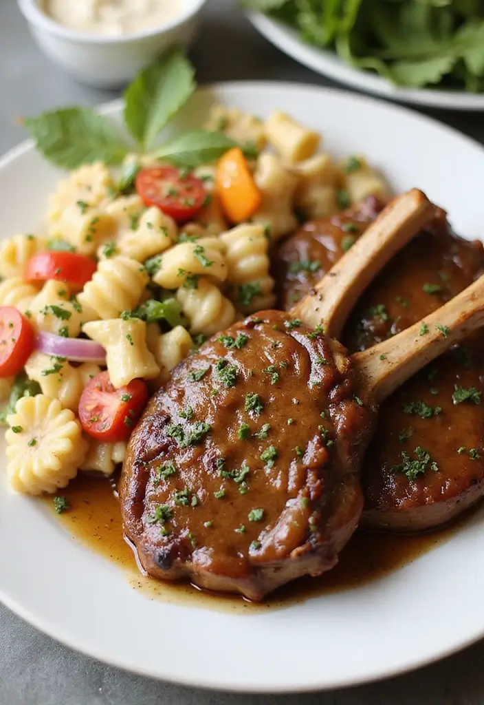 25 Lamb Chop and Pasta Recipes Creamy and Irresistible 11. Dijon Mustard Glazed Lamb Chops with Creamy Pasta Salad