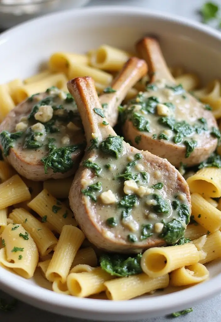 25 Lamb Chop and Pasta Recipes Creamy and Irresistible 14. Creamy Spinach and Feta Lamb Chops with Pasta