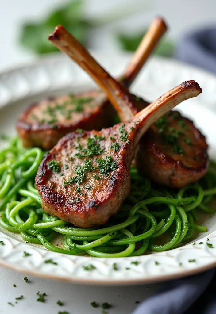 25 Lamb Chop and Pasta Recipes Creamy and Irresistible 2. Herb Crusted Lamb Chops over Spinach Tagliatelle
