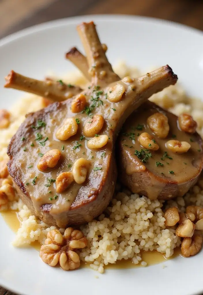 25 Lamb Chop and Pasta Recipes Creamy and Irresistible 23. Creamy Walnut Sauce Lamb Chops with Couscous