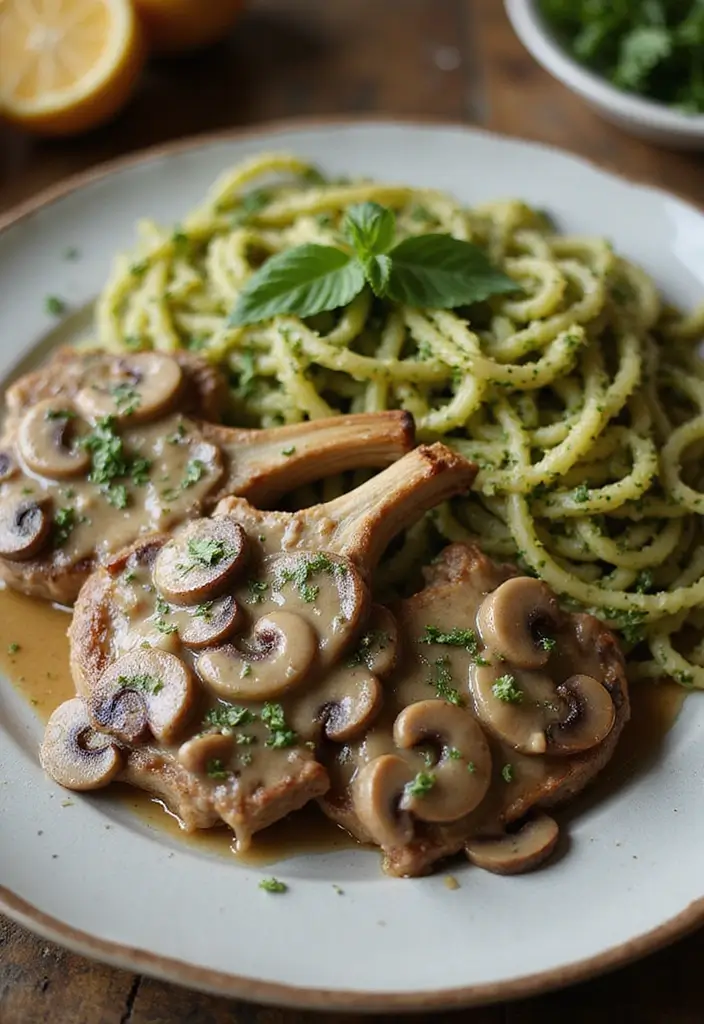 25 Lamb Chop and Pasta Recipes Creamy and Irresistible 3. Creamy Mushroom Sauce Lamb Chops with Pesto Pasta