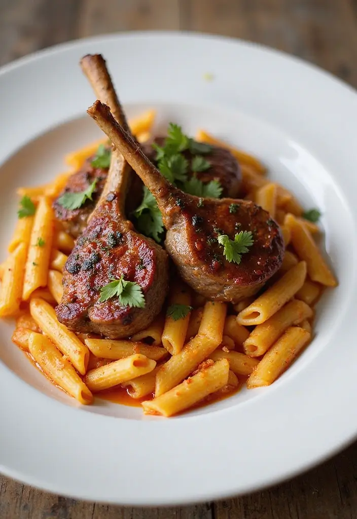 25 Lamb Chop and Pasta Recipes Creamy and Irresistible 5. Spicy Harissa Lamb Chops with Creamy Penne