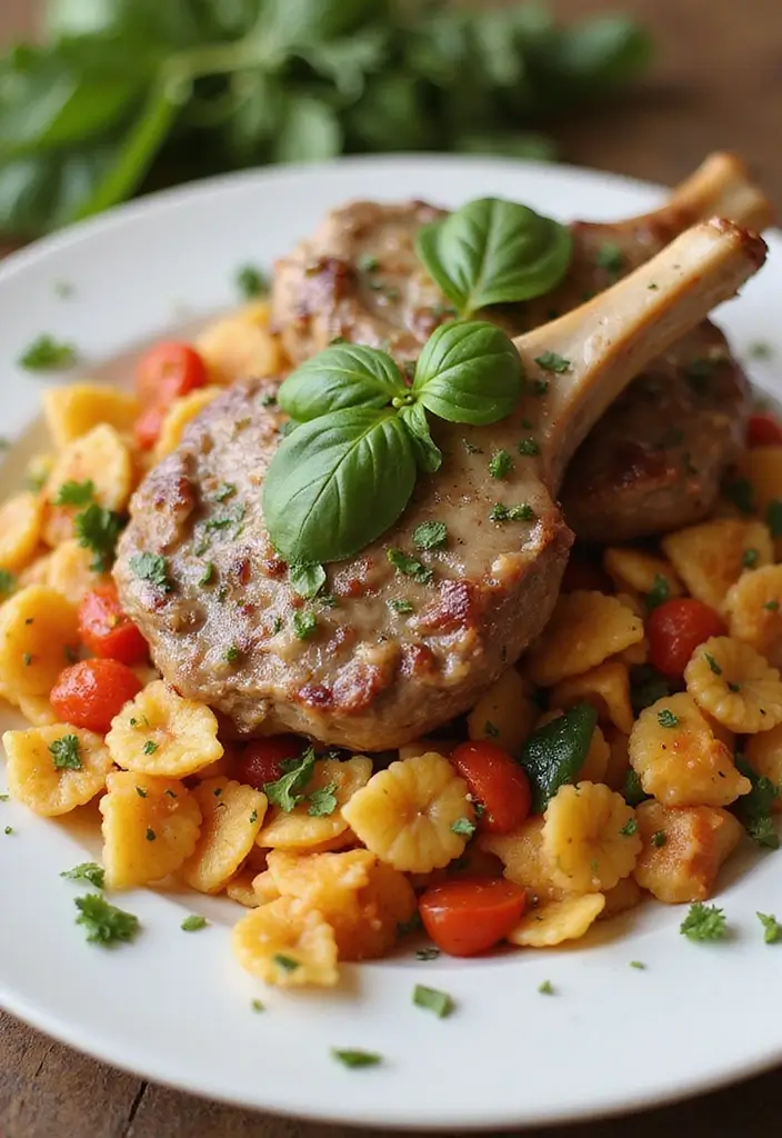 25 Lamb Chop and Pasta Recipes Creamy and Irresistible 8. Creamy Tomato Basil Lamb Chops with Farfalle