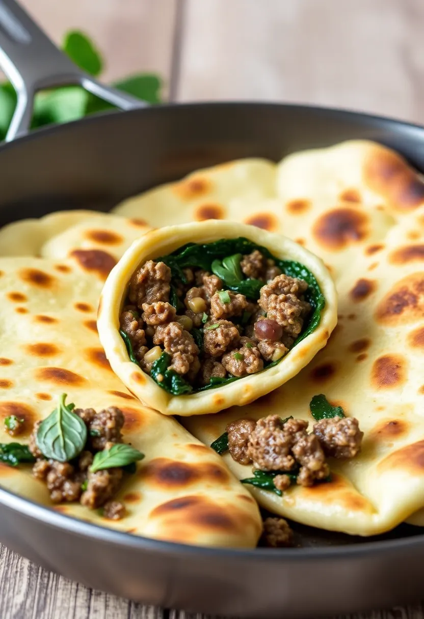 26 Middle Eastern Ground Lamb Recipes Full of Exotic Flavor 8. Lamb and Spinach Stuffed Flatbreads