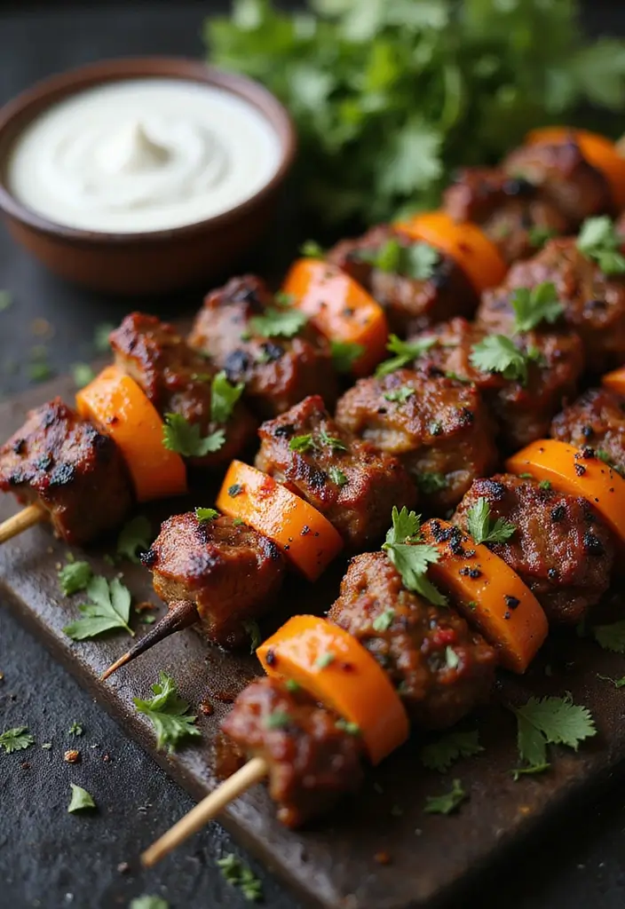 27+ Summer Lamb Recipes Fresh and Grilled Favorites - 2. Spicy Lamb Skewers with Yogurt Dip