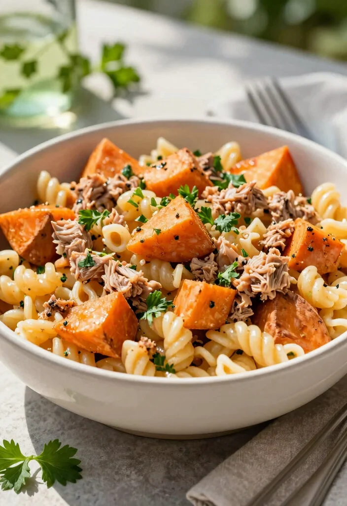10 Cold Tuna Macaroni Salad Recipes for Summer Meals - 8. Tuna Macaroni Salad with Sweet Potatoes 1