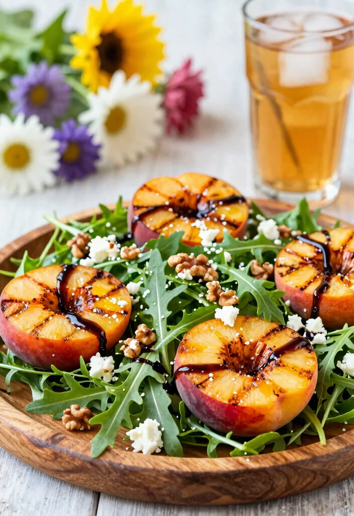 10 Healthy Peach Recipes for Light Fresh Eating 2. Grilled Peach Salad with Arugula and Feta 0