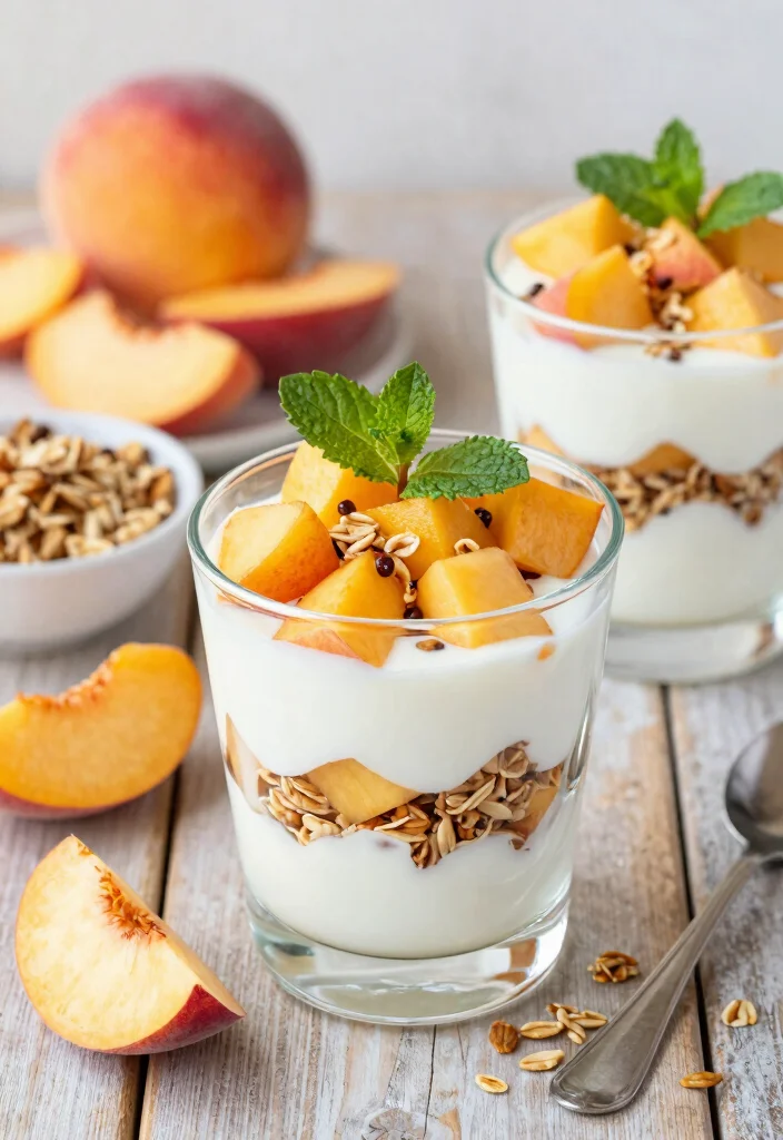 10 Healthy Peach Recipes for Light Fresh Eating 6. Peach Yogurt Parfait 0
