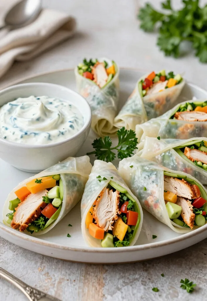 10 Healthy Rice Paper Recipes for Light Fresh Rolls 8. Greek Chicken Rice Paper Rolls 0