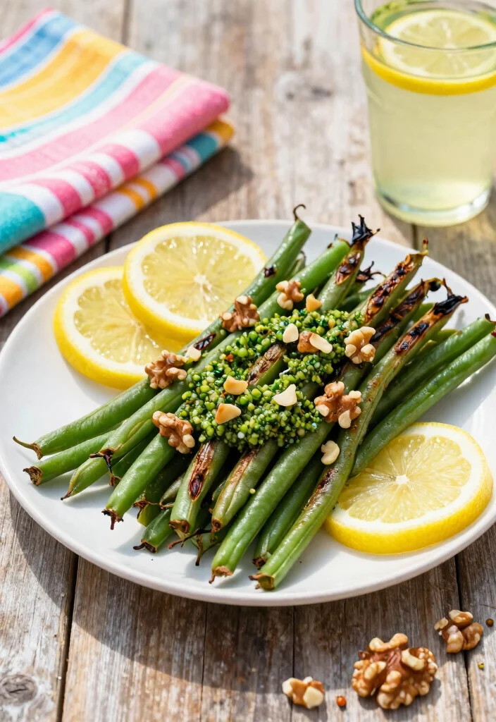 12 Vegan Green Bean Recipes for Simple Plant Based Sides 11. Grilled Green Beans with Lemon Walnut Pesto 0