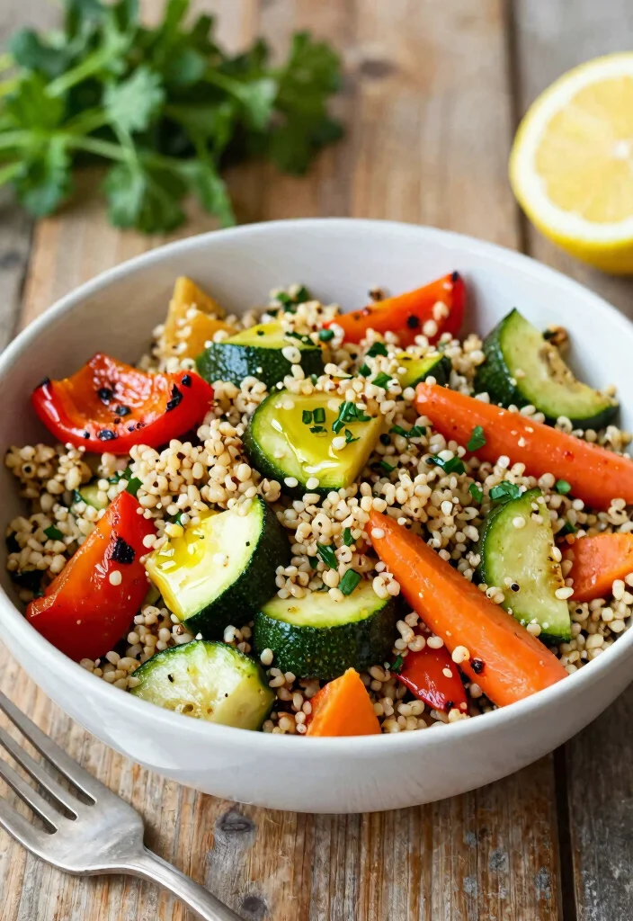 12 Vegan High Volume Low Calorie Recipes for Filling Plates 3. Roasted Vegetable Quinoa Salad 0