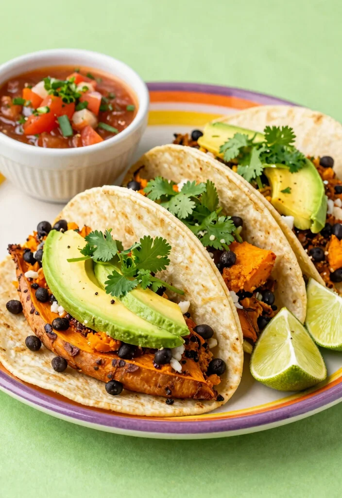 12 Vegan High Volume Low Calorie Recipes for Filling Plates 5. Sweet Potato and Black Bean Tacos 0