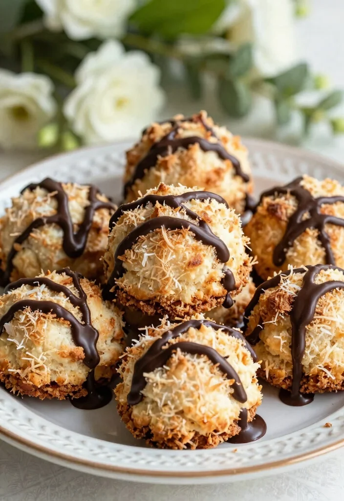 12 Wedding Dessert Recipes for an Elegant Celebration Table 7. Coconut Macaroons with Dark Chocolate Drizzle 0